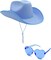 4E’s Novelty Light Blue Cowboy Hat with Heart Shaped Glasses for Rodeo Parties, Festivals & Dress Up Costumes